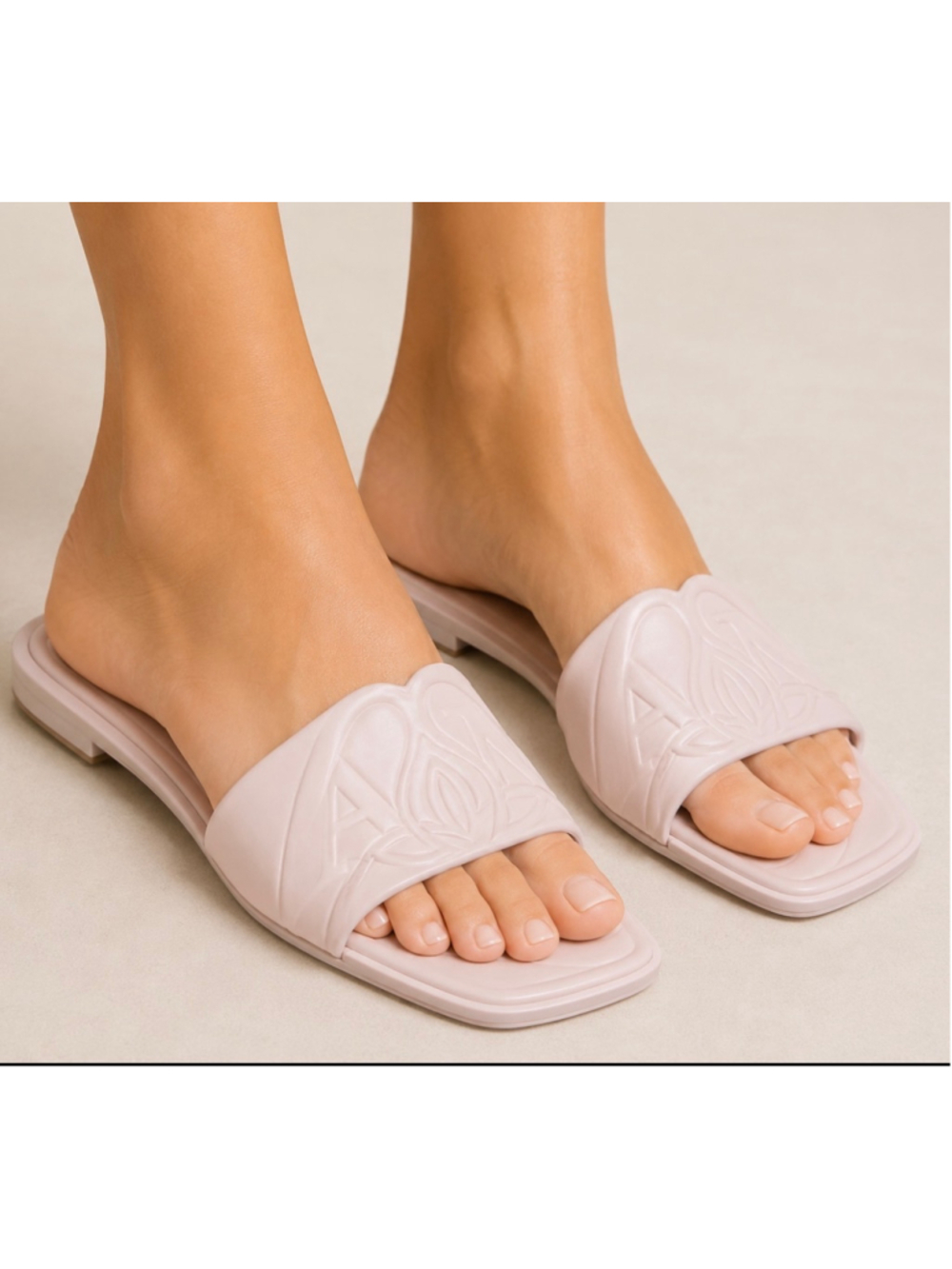 Alexander McQueen Pink Logo Embossed Slide Sandals Size 8 New Classic Luxury